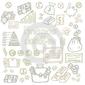 Doodle Business and Finanse isolated. Vector illustration.